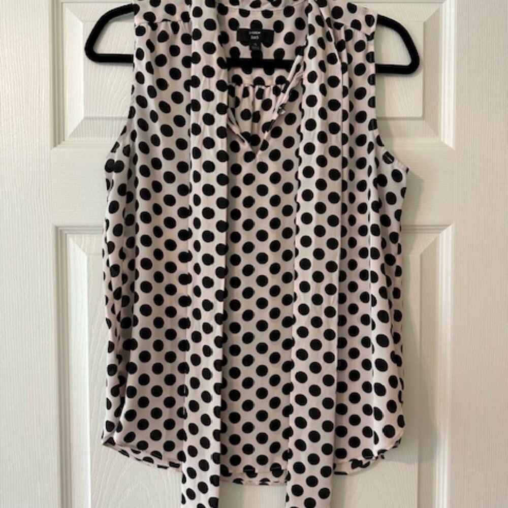 Sleeveless J. Crew Polka Dot Tie Blouse (Blush & Black)